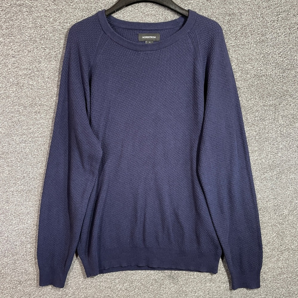 Nordstrom Sweater Size Small Navy Blue Textured Cotton Blend Crewneck